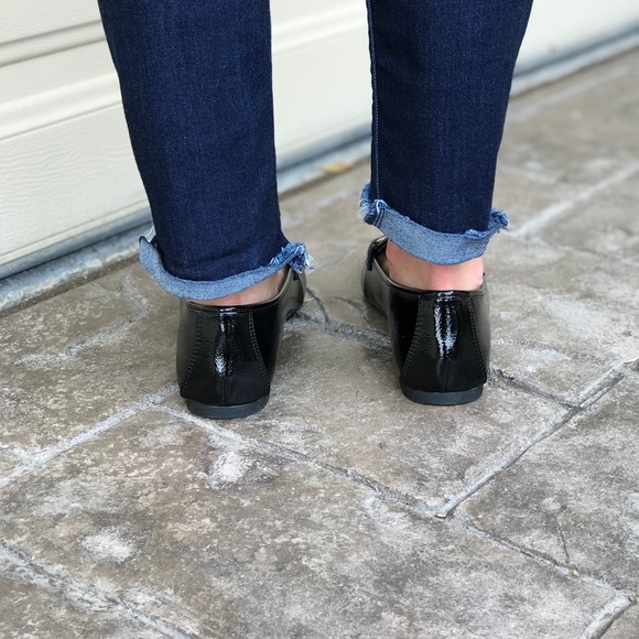 Black Patent Penny Loafers w Gold Bar Accent - Picture 8 of 8